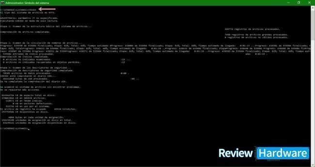 ejecutar un chkdsk en simbolos del sistema como administrador