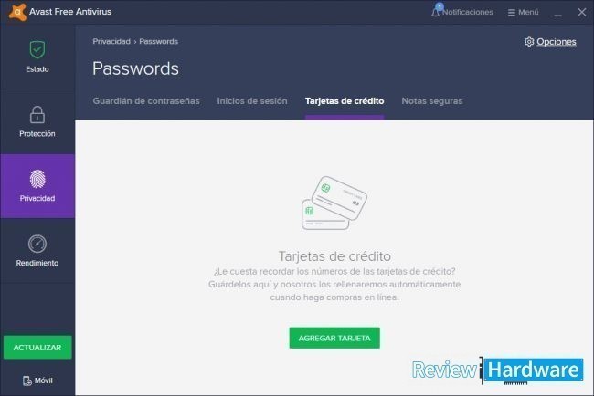 guardar tarjetas de crédito con Avast!