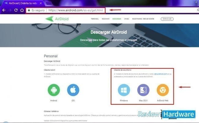 instala Airdroid en la pc