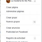 menú configuraciones facebook