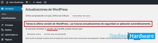 Actualización de wordpress 4.9.7 instalada