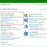 panel de control sistema y seguridad