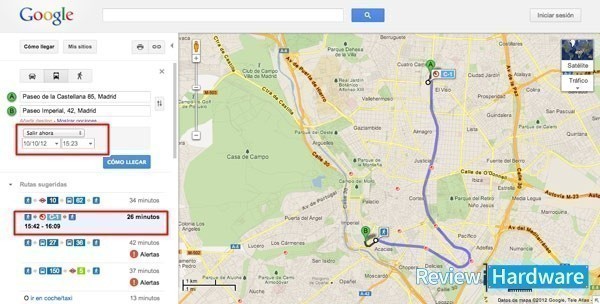 horarios del transporte público google maps web